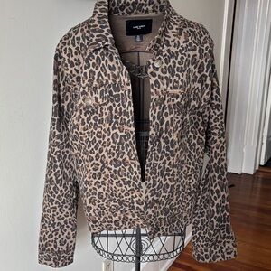 Nine West Leopard-Print Jean Jacket in Brown and Black